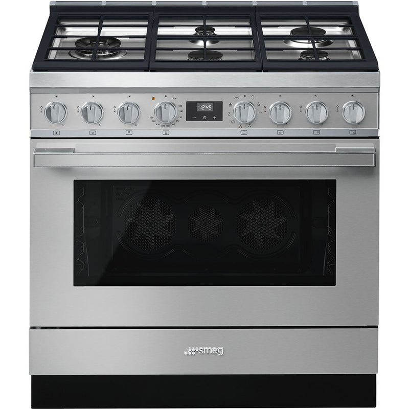 Smeg Portofino 4.5 Cu. Ft. Dual Fuel Range - CPF36UGMX|Cuisinière hybride Smeg Portofino de 4,5 pi3 - CPF36UGMX