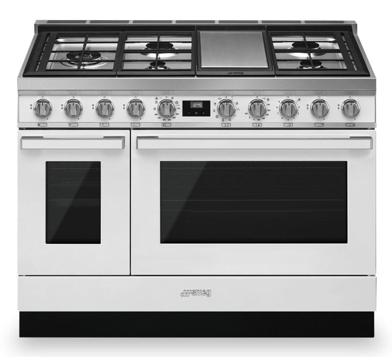 Smeg Portofino 6 Cu. Ft. Double Oven Dual Fuel Range - CPF48UGMWH|Cuisinière hybride à double four Smeg Portofino de 6 pi3 - CPF48UGMWH