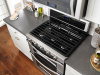 Whirlpool® 6.0 Cu. Ft. Gas Double Oven Range with EZ-2-Lift™ Hinged Grates - Gas Range in Stainless Steel/Black