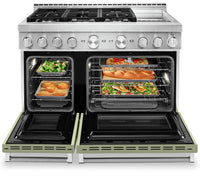 KitchenAid 48'' Smart Commercial-Style Dual Fuel Range with Griddle - KFDC558JAV - Dual Fuel Range in Matte Avocado 