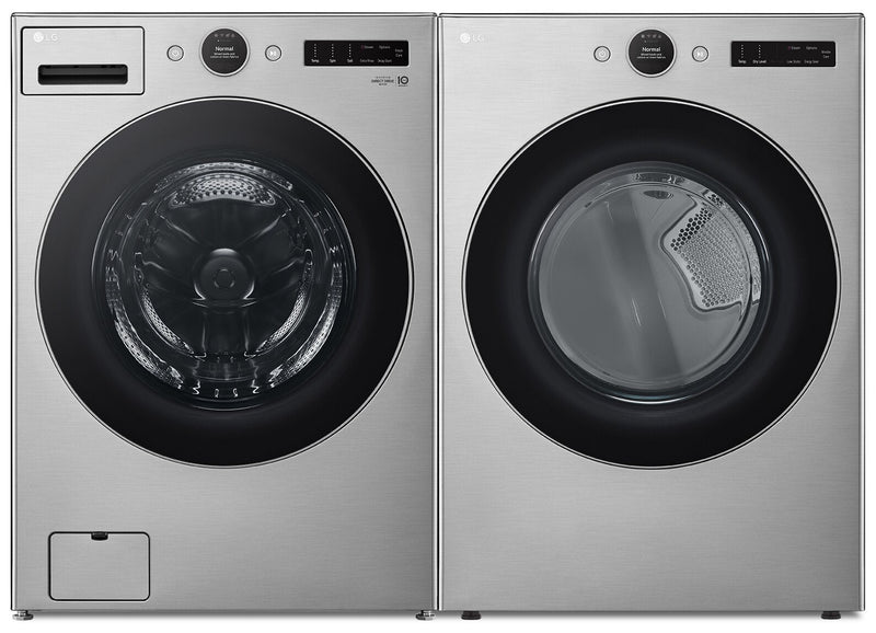 LG 5.2 Cu. Ft. Front-Load Washer and 7.4 Cu. Ft. Electric Dryer with TurboSteam® | Laveuse à chargement frontal 5,2 pi³ et sécheuse électrique 7,4 pi³ avec technologie TurboSteamMD LG | LGFL550E