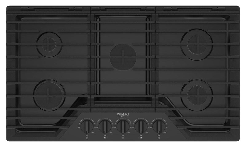 Whirlpool 36" Gas Cooktop with Fifth Burner and EZ-2-Lift™ Hinged Cast-Iron Grates - WCGK5036PB | Surface de cuisson à gaz Whirlpool de 36 po avec 5e brûleur et grilles en fonte à charnières EZ-2-LiftMC - WCGK5036PB | WCGK536B