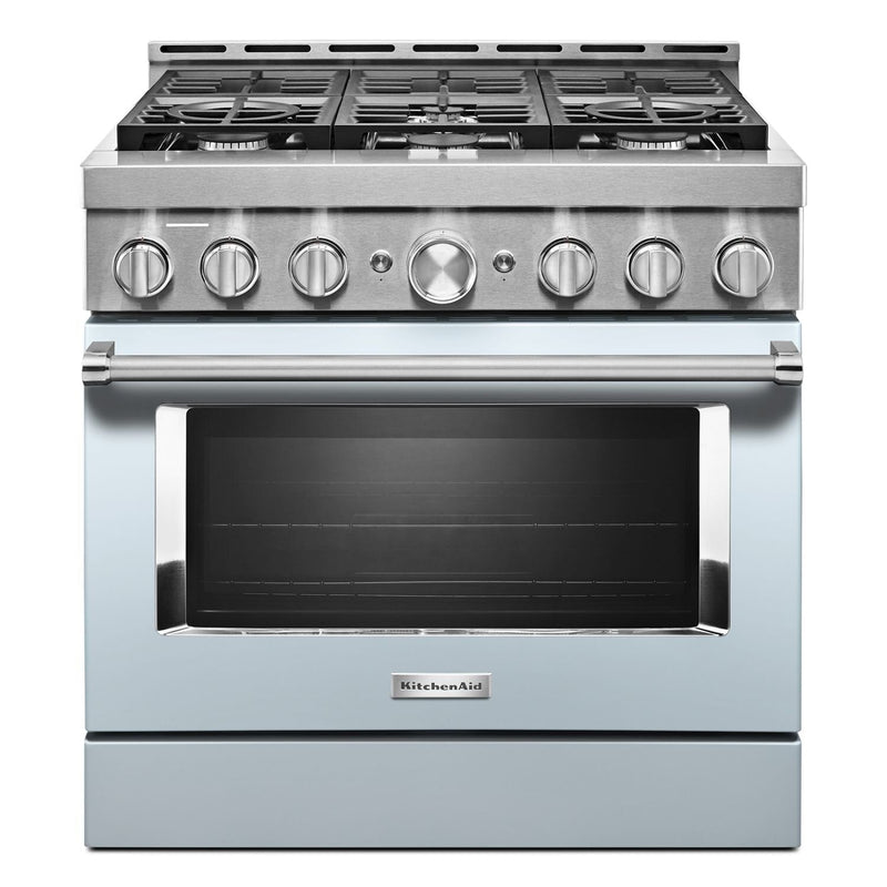 KitchenAid 36'' Smart Commercial-Style Gas Range - KFGC506JMB - Gas Range in Misty Blue