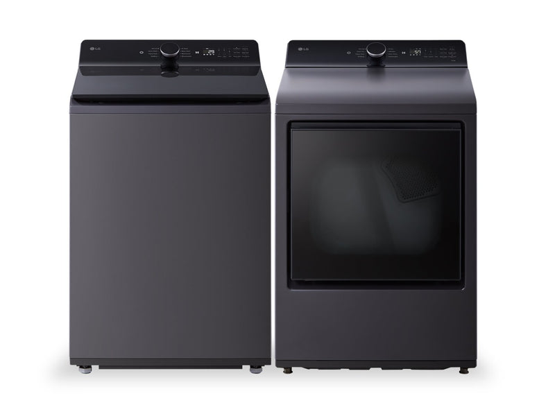 LG 6.1 Cu. Ft. Top-Load Washer with EasyUnload™ and 7.3 Cu. Ft. Electric Dryer with EasyLoad™ - Black | Laveuse à chargement par le haut LG 6,1 pi³ avec EasyUnload et sécheuse électrique LG 7,3 pi³ avec EasyLoad - noires | LGTL8400