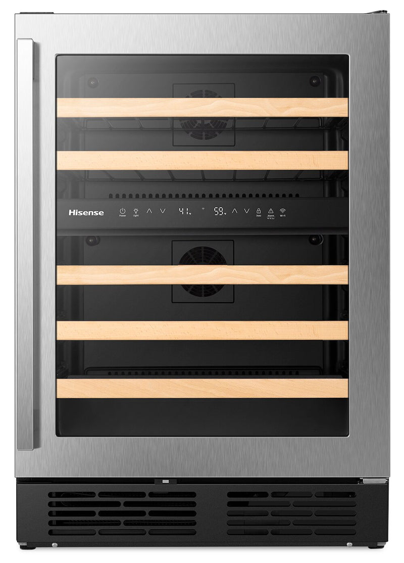 Hisense 4.9 Cu. Ft. 46-Bottle Dual-Zone Wine Cooler with Wi-Fi - Stainless Steel - HWD046N6SS | Refroidisseur à vin à 2 zones Hisense de 4,9 pi3 pour 46 bouteilles avec Wi-Fi - acier inoxydable - HWD046N6SS | HWD046NS