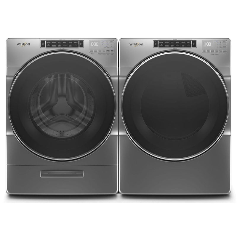 Whirlpool 5.8 Front-Load Washer and 7.4 Cu. Ft. Gas Dryer with Steam – Chrome Shadow - Laundry Set in Chrome Shadow