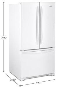 Whirlpool 36" 20 Cu. Ft. Counter-Depth French-Door Refrigerator - White - WRFC2036RW | Réfrigérateur Whirlpool de 20 pi3 et de 36 po de profondeur comptoir à portes françaises - blanc - WRFC2036RW | WRFC20RW