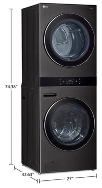 LG 5.8 Washer/7.4 Dryer Cu. Ft. Front-Load High-Efficiency Steam Washtower™ - Black Steel - WKEX300H… | Tour de lavage WashTowerMC à la vapeur haute efficacité LG à chargement frontal avec laveuse de 5,8 …