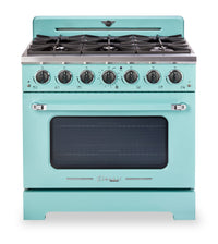 Classic Retro by Unique 36" 5.2 Cu. Ft. 6-Burner Gas Range with Convection - Ocean Mist Turquoise - UGP-36CR T | Cuisinière à gaz Classic Rétro par Unique de 36 po et de 5,2 pi3 à 6 brûleurs avec convection - turquoise brume marine - UGP-36CR T | UGP36CRT