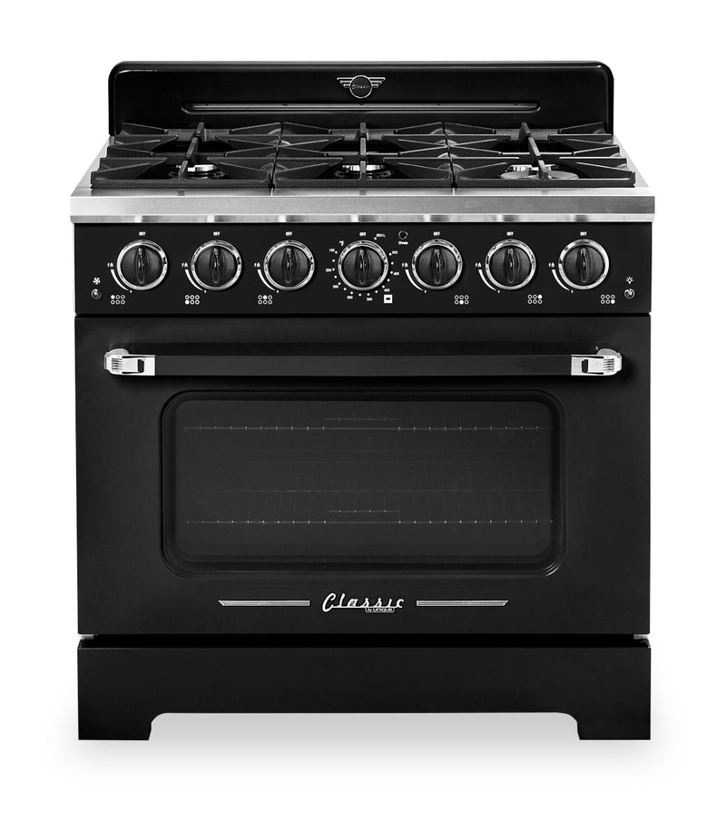 Classic Retro by Unique 36" 5.2 Cu. Ft. 6-Burner Gas Range with Convection - Midnight Black - UGP-36CR B | Cuisinière à gaz Classic Rétro par Unique de 36 po et de 5,2 pi3 à 6 brûleurs avec convection - noir minuit - UGP-36CR B | UGP36CRB