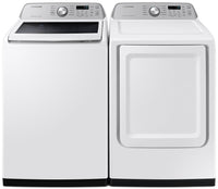 Samsung 5.4 Cu. Ft. Smart Top-Load Washer and 7.4 Cu. Ft. Electric Dryer - White | Laveuse intelligente à chargement par le haut 5,4 pi³, sécheuse électrique 7,4 pi³ Samsung - blanches | SATL350I