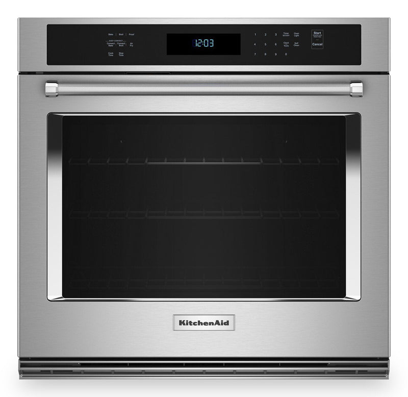 KitchenAid 30" 5 Cu. Ft. Electric Single Wall Oven with True Convection - PrintShield Stainless - KO… | Four mural simple électrique KitchenAid de 5 pi³ et de 30 po avec convection véritable - acier inoxy…