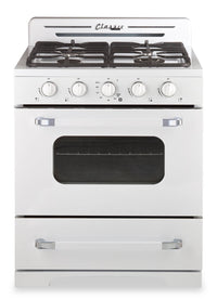 Off-Grid Classic Retro by Unique 30" 3.9 Cu. Ft. Propane Gas Range - Marshmallow White - UGP-30CR OF2 W | Cuisinière à gaz propane Classic Rétro hors réseau par Unique de 30 po et de 3,9 pi3 - blanc guimauve - UGP-30CR OF2 W | 30CROF2W