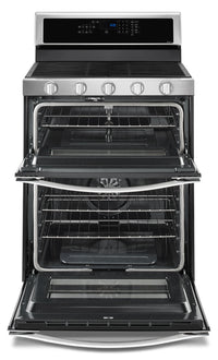 Whirlpool® 6.0 Cu. Ft. Gas Double Oven Range with EZ-2-Lift™ Hinged Grates - Gas Range in Stainless Steel/Black