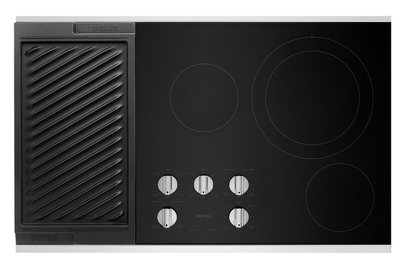 Maytag 36" Electric Cooktop with Reversible Grill and Griddle - MEC8836HS|Surface de cuisson électrique Maytag 36 po avec gril et plaque chauffante réversibles - MEC8836HS|MEC8836S