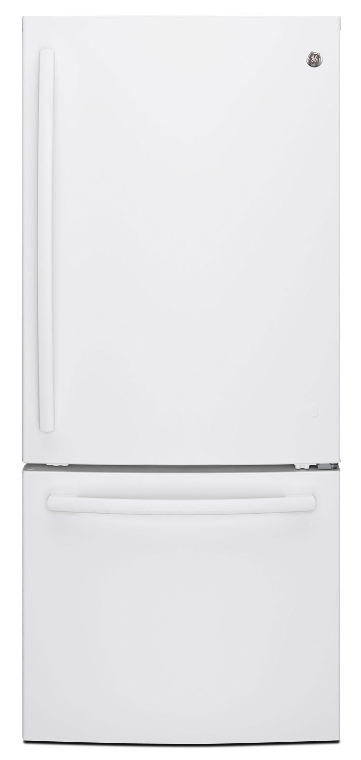 GE 20.9 Cu. Ft. Bottom-Freezer Refrigerator – GDE21DGKWW|Réfrigérateur GE de 20,9 pi³ à congélateur inférieur – GDE21DGKWW|GDE21DKW