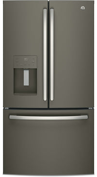 GE 25.5 Cu. Ft. French-Door Refrigerator with Exterior Ice and Water - GFE26JMMES | Réfrigérateur GE 25,5 pi³ à portes françaises, distributeur d’eau et de glaçons externe - GFE26JMMES | GFE26JME