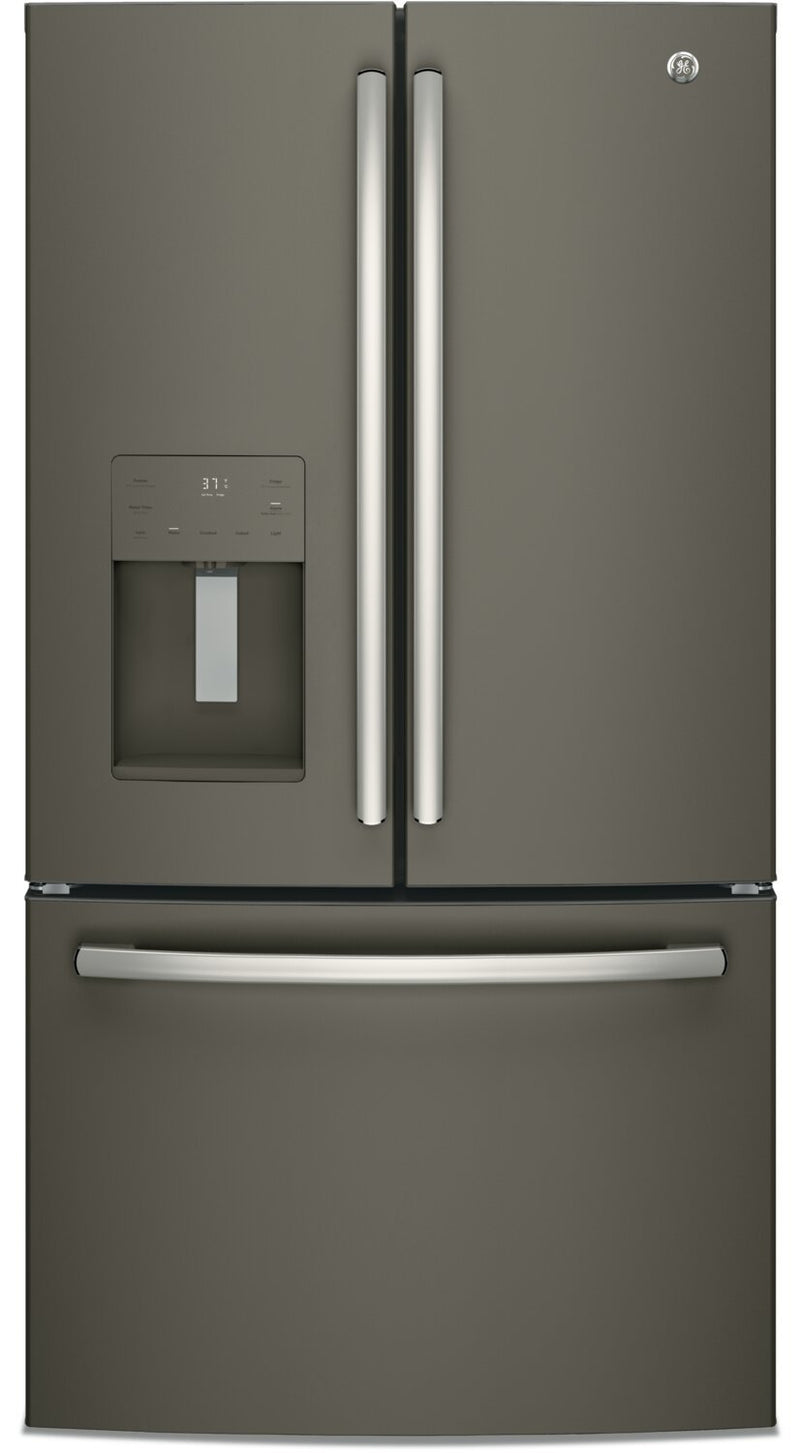 GE 25.5 Cu. Ft. French-Door Refrigerator with Exterior Ice and Water - GFE26JMMES | Réfrigérateur GE 25,5 pi³ à portes françaises, distributeur d’eau et de glaçons externe - GFE26JMMES | GFE26JME