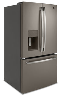 GE 25.5 Cu. Ft. French-Door Refrigerator with Exterior Ice and Water - GFE26JMMES | Réfrigérateur GE 25,5 pi³ à portes françaises, distributeur d’eau et de glaçons externe - GFE26JMMES | GFE26JME