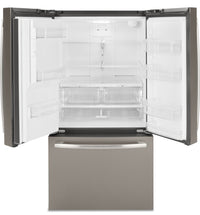 GE 25.5 Cu. Ft. French-Door Refrigerator with Exterior Ice and Water - GFE26JMMES | Réfrigérateur GE 25,5 pi³ à portes françaises, distributeur d’eau et de glaçons externe - GFE26JMMES | GFE26JME