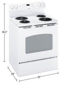 GE  5.0 Cu. Ft. Electric Freestanding Range - JCBP240DMWW | Cuisinière électrique amovible GE de 5,0 pi3 – JCBP240DMWW | JCBP240D