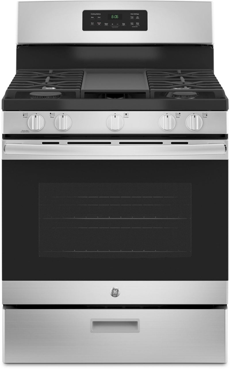 GE 5.0 Cu. Ft. Freestanding Steam-Clean Gas Range – JCGBS66SEKSS|Cuisinière à gaz amovible GE de 5,0 pi³ avec nettoyage à la vapeur – JCGBS66SEKSS|JCGBS66S