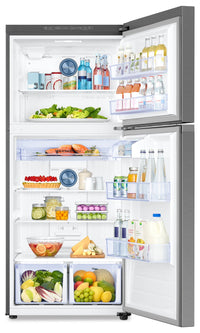 Samsung 30" 17.6 Cu. Ft. Top-Mount Refrigerator - Stainless Steel - RT18M6213SR/AA | Réfrigérateur Samsung de 17,6 pi³ et de 30 po à congélateur supérieur - acier inoxydable - RT18M6213…